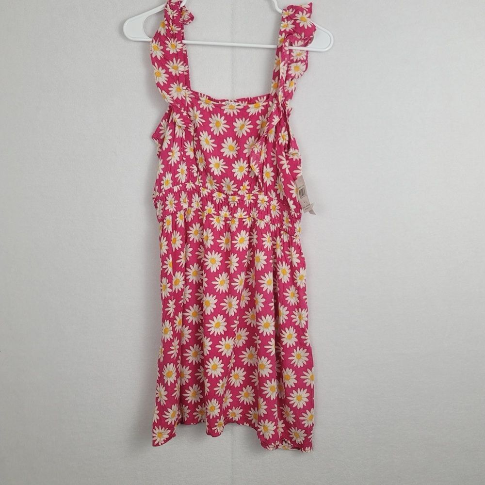 NWT Square Neck Floral Large Pinafore Dress Feminine Spring Hot Pink Knee Length